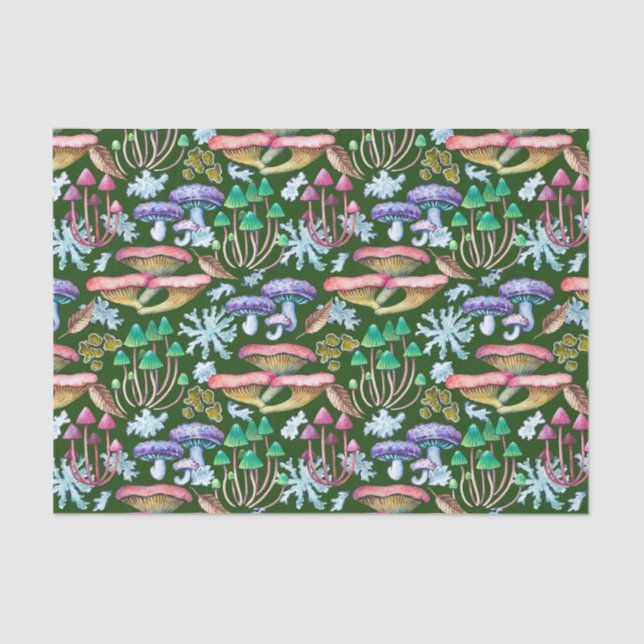 Papel De Seda Cogumelos Florestais Selvagens de Abstrato de Aqua (Frente )