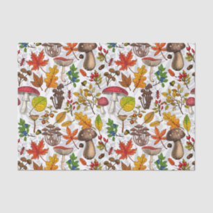Papel De Seda Cogumelos, folhas, loucos e bagas de outono
