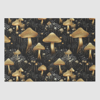 Papel De Seda Cogumelos Pretos e Dourados