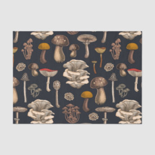 Papel De Seda Cogumelos Selvagens em preto de grafite