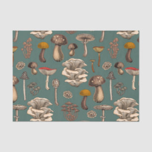 Papel De Seda Cogumelos selvagens em verde-pinheiro