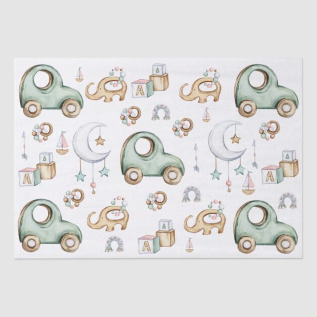 Papel De Seda Coisas de Bebê de Cor da Água design (Frente )