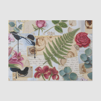 Papel De Seda Colagem Artesanal Botânica em Tecido