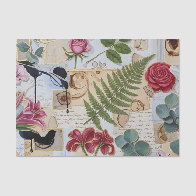 Papel De Seda Colagem Artesanal Botânica em Tecido (Frente )