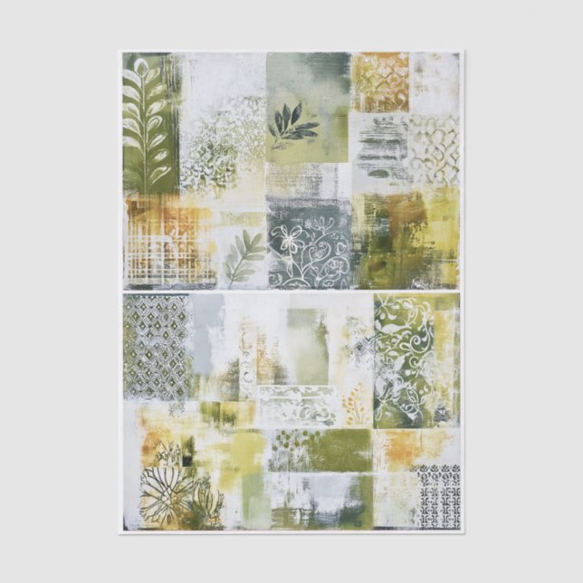 Papel De Seda Colagem Botânica Abstrata em Verde EN9 Decoupage (Frente )