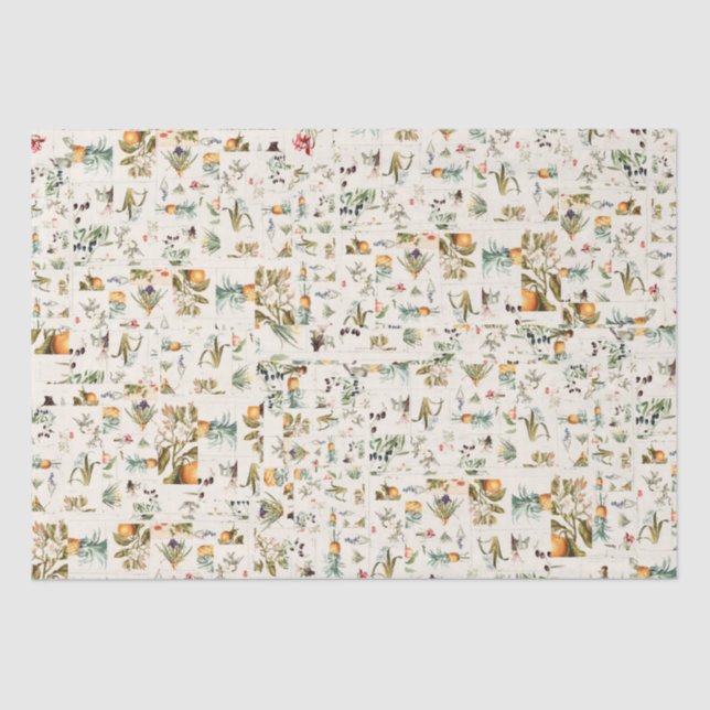 Papel De Seda Colagem Botânica Vintage (Frente )