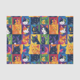 Papel De Seda Colagem Colorida de Gatos Coloridos de Arte Pop