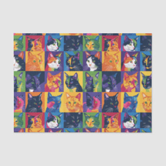 Papel De Seda Colagem Colorida de Gatos Coloridos de Arte Pop