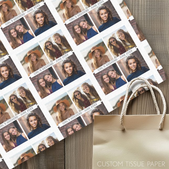 Papel De Seda Colagem de 4 Fotos - com bloco de texto (Custom Photo Tissue Paper)