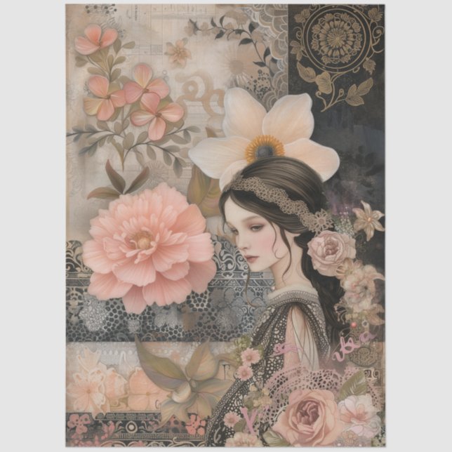 Papel De Seda Colagem de Abstrato de Arte Romântica Elegante (Frente )