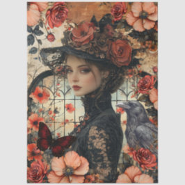 Papel De Seda Colagem de Arte de Fantasia Feminina Floral Rústic