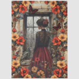 Papel De Seda Colagem de Arte de Fantasia Feminina Floral Rústic