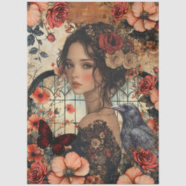 Papel De Seda Colagem de Arte de Fantasia Feminina Floral Rústic