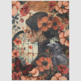 Papel De Seda Colagem de Arte de Fantasia Feminina Floral Rústic