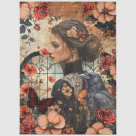 Papel De Seda Colagem de Arte de Fantasia Feminina Floral Rústic