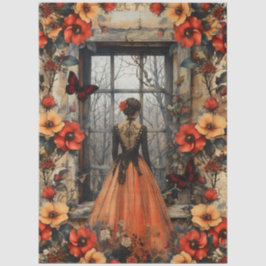 Papel De Seda Colagem de Arte de Fantasia Feminina Floral Rústic