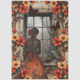 Papel De Seda Colagem de Arte de Fantasia Feminina Floral Rústic