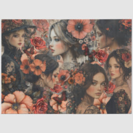 Papel De Seda Colagem de Arte Fantasia Floral Rústica Feminina D