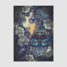 Colagem de Arte Floral Índigo Gótico Misterioso