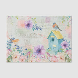 Papel De Seda Colagem de Aves, Birdhouse, Texto e Florais