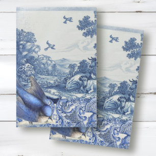 Papel De Seda Colagem de Aves Brancas Brancas Chinoiserie Azul