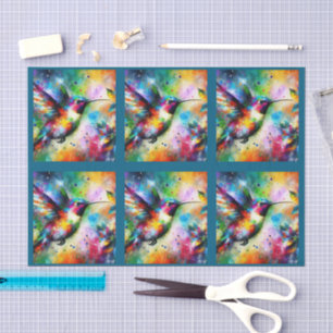 Papel De Seda Colagem de Beija-flor Colorido Caprichoso