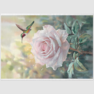 Papel De Seda Colagem de Beija-flor em Aquarela e Rosa Rosa