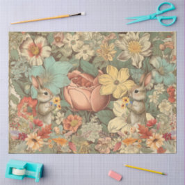 Papel De Seda Colagem de Coelhos de Floresta Floral de Cottageco