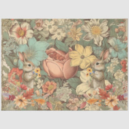 Papel De Seda Colagem de Coelhos de Floresta Floral de Cottageco