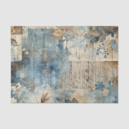Papel De Seda Colagem de Efêmeras Angustiadas em Azul e Bege