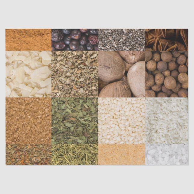 Papel De Seda Colagem de especiarias e ingredientes de comida (Frente )