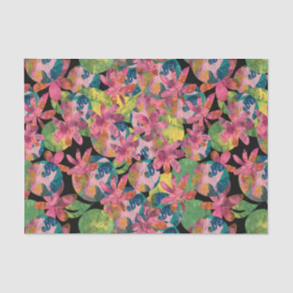 Papel De Seda Colagem de Flores Rosa em Fundo Preto