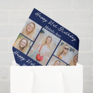 Papel De Seda Colagem de Fotos de Aniversário Azul Marinho Perso