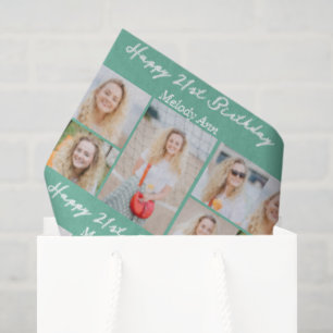 Papel De Seda Colagem de Fotos de Aniversário Chic Verde Espuma 