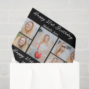 Papel De Seda Colagem de Fotos de Aniversário Preto Chic