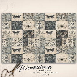 Papel De Seda Colagem de Halloween Vintage Moth & Botanage Grung