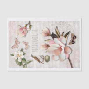 Papel De Seda Colagem de Magnolia, Aves e Borboletas