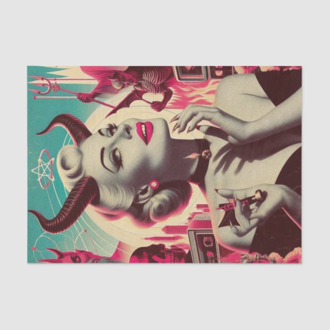 Papel De Seda Colagem de Mulheres Devilish Retro (Frente )