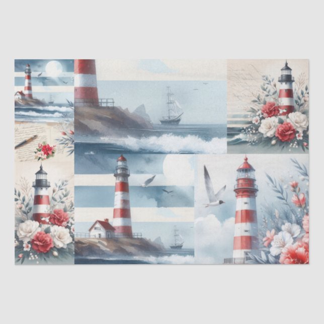 Papel De Seda Colagem de Natal de Farol Costeiro Bonito (Frente )