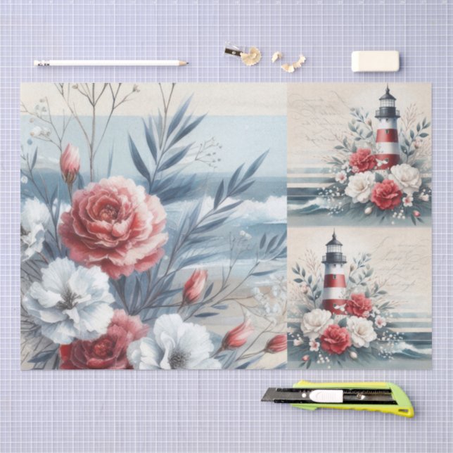 Papel De Seda Colagem de Natal de Farol Costeiro Bonito (Arte )