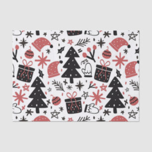 Papel De Seda Colagem de Natal em Branco Vermelho e Preto