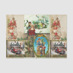 Papel De Seda Colagem de Natal Vintage - Trenó do Papai Noel, Cr