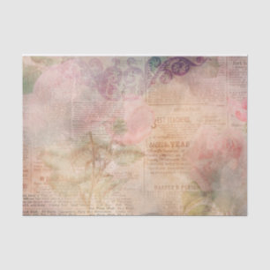 Papel De Seda Colagem de Newsprint Floral Rosa