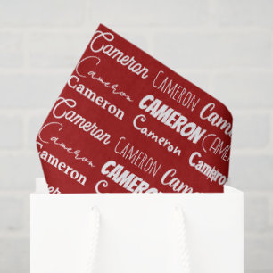 Papel De Seda Colagem de Nome com Tipografia Vermelha Personaliz