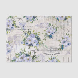 Papel De Seda Colagem de Padrão Floral Azul Vintage Watercolor