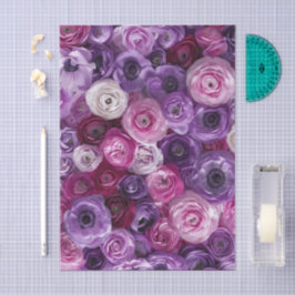 Papel De Seda Colagem de Padrão Floral Rosa Roxo Jardim