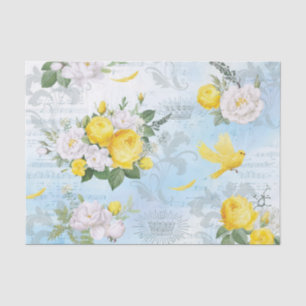 Papel De Seda Colagem de Pássaro Amarelo e Padrão Floral com Aqu