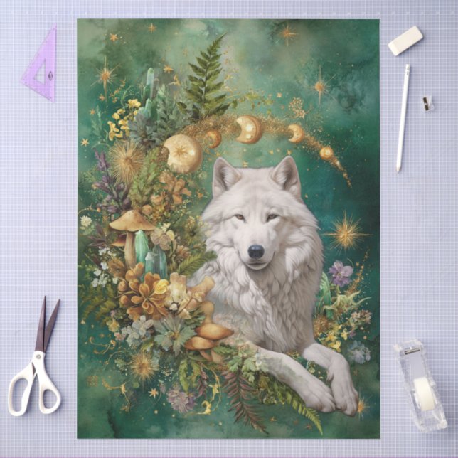 Papel De Seda Colagem Decoupage Arte Celestial Lobo Branco Fanta (Arte )