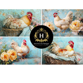 Papel De Seda Colagem Decoupage Frango Floral Amarelo