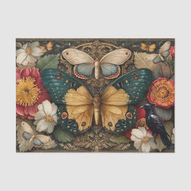 Papel De Seda Colagem Decoupage Jardim de Mariposas Gótico Fanta (Frente )